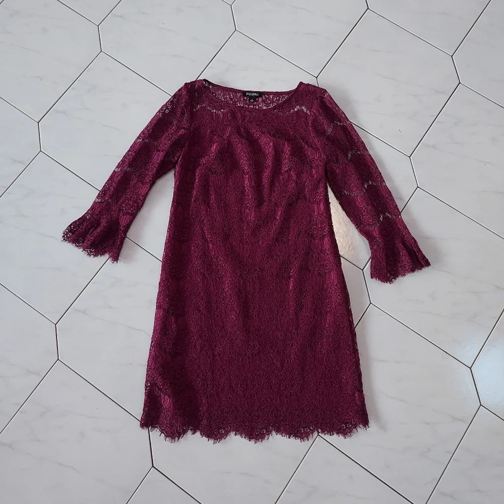 Roz and Ali Lace Burgundy Dress Size 4 - Picture 1 of 3
